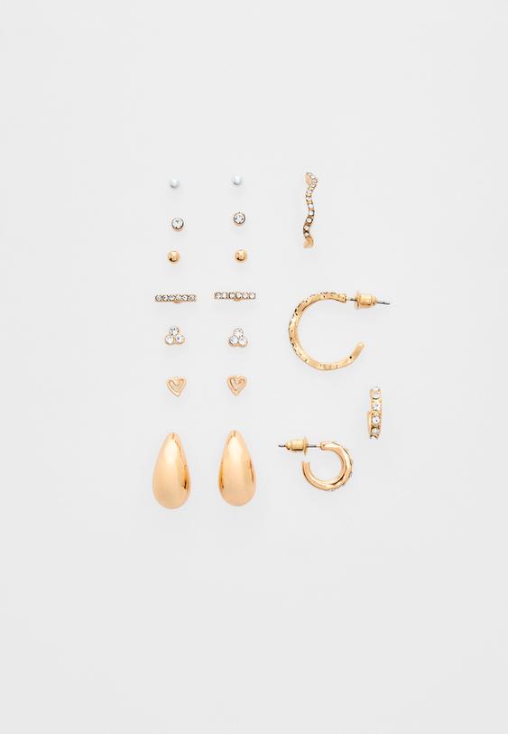 set of 9 earrings with mini drops