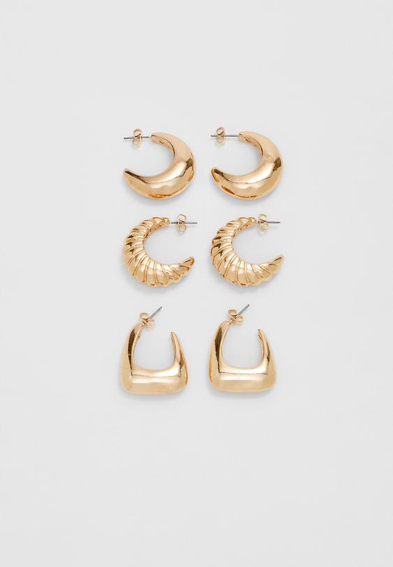 set of 3 hoop earrings with texture