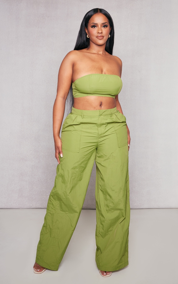 Shape Olive Green Lightweight Parachute Wide Leg Pants image 1