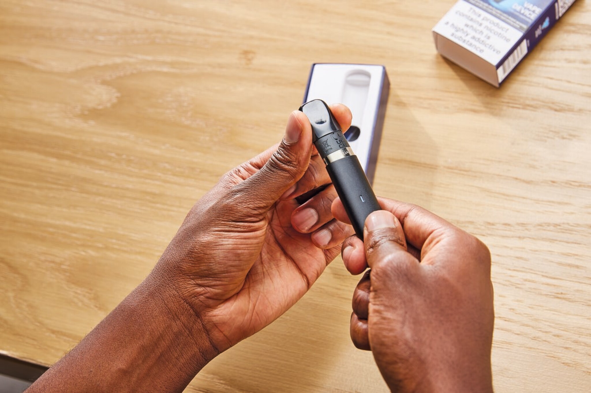 blu 2.0 electronic cigarette in hands.