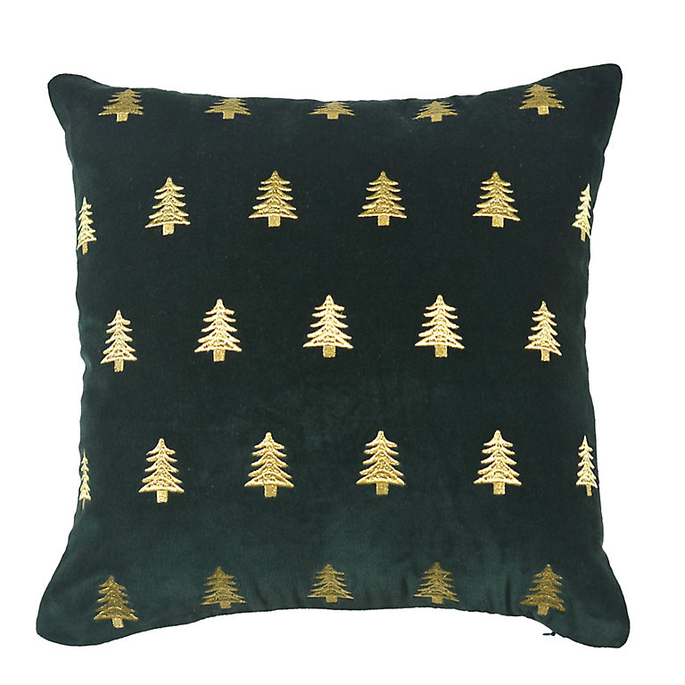 Christmas tree Green & gold Cushion (L)43cm x (W)43cm | DIY at B&Q