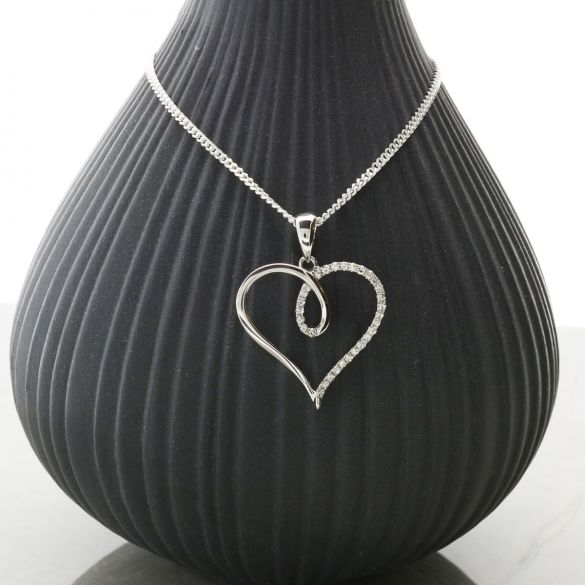 9ct White Gold Diamond Set Heart Pendant & Optional Chain