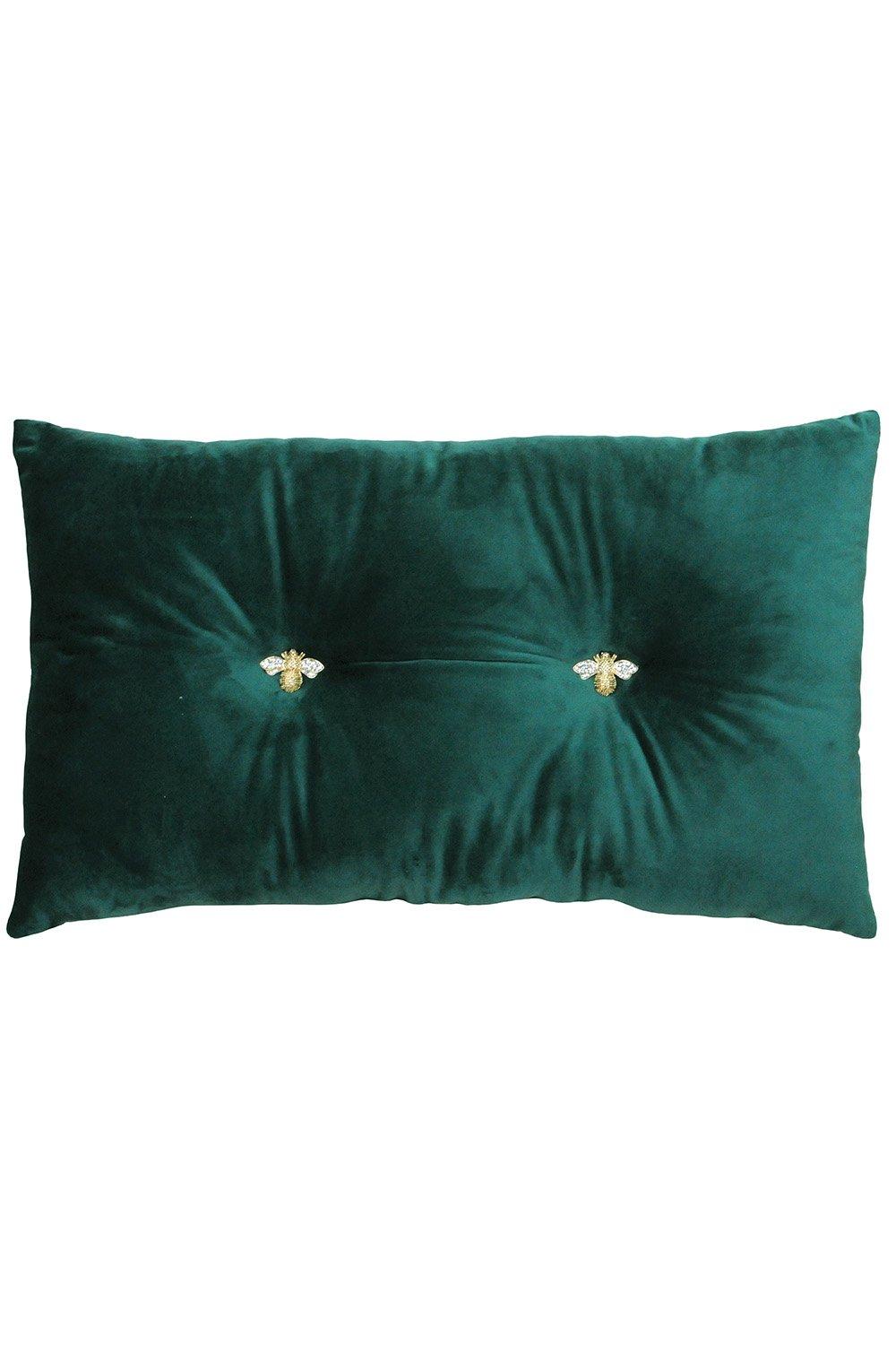 Paoletti Bumble Bee Embroidered Buttoned Velvet Ready Filled Cushion | Debenhams