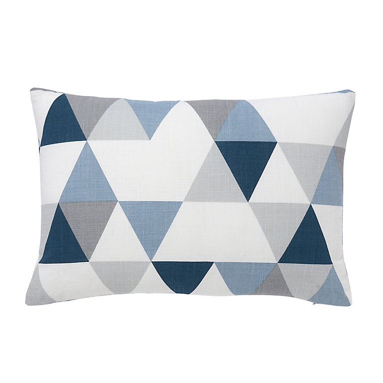 Rima Triangle Blue, grey & white Cushion (L)60cm x (W)40cm | DIY at B&Q