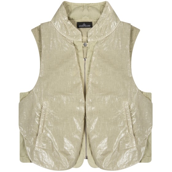 Stone Island Shadow Project 'Glass Linen' Cotton Mesh Gilet Biege