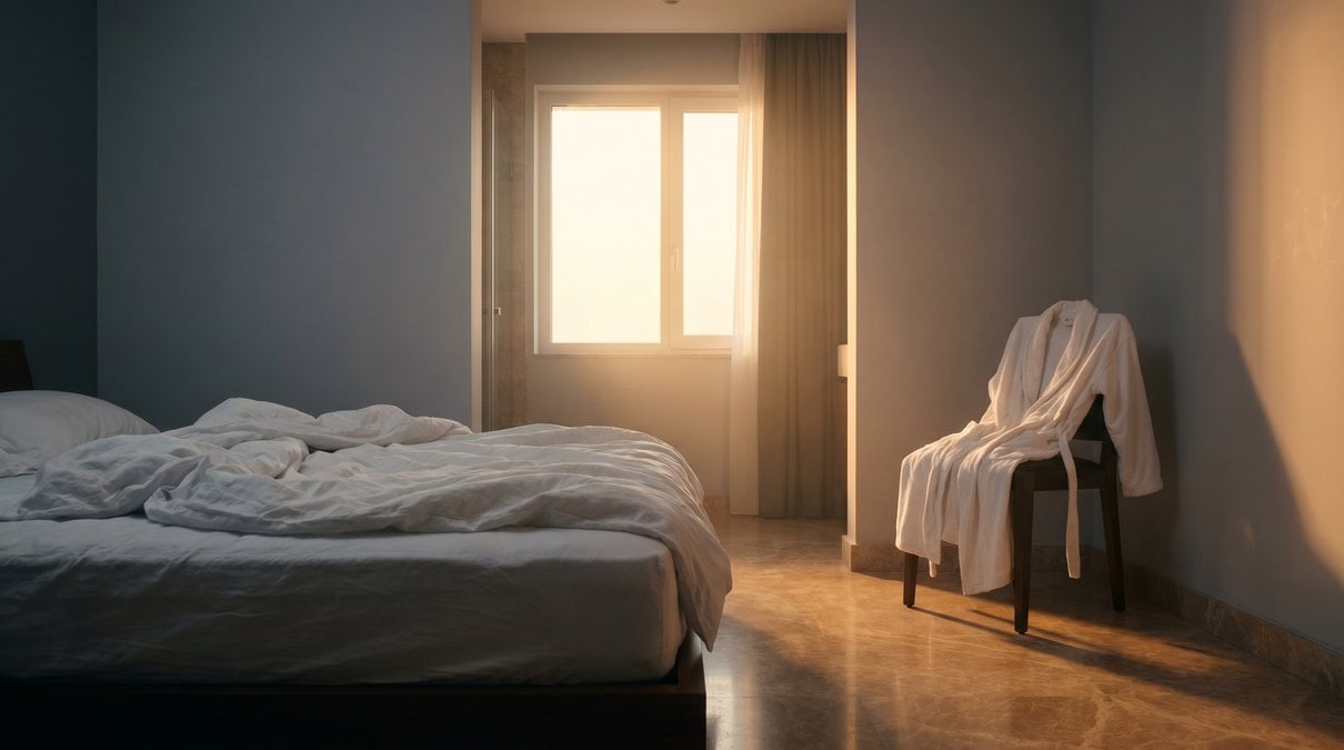 Helles Hotelzimmer mit Bademantel als Wellness-Szene