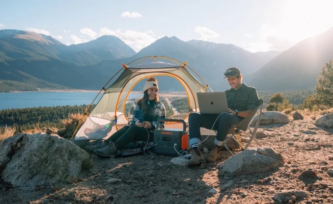 Jackery solar generator set up for camping