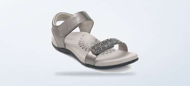 Aetrex Maria studded quarter strap sandal in jeweled gunmetal