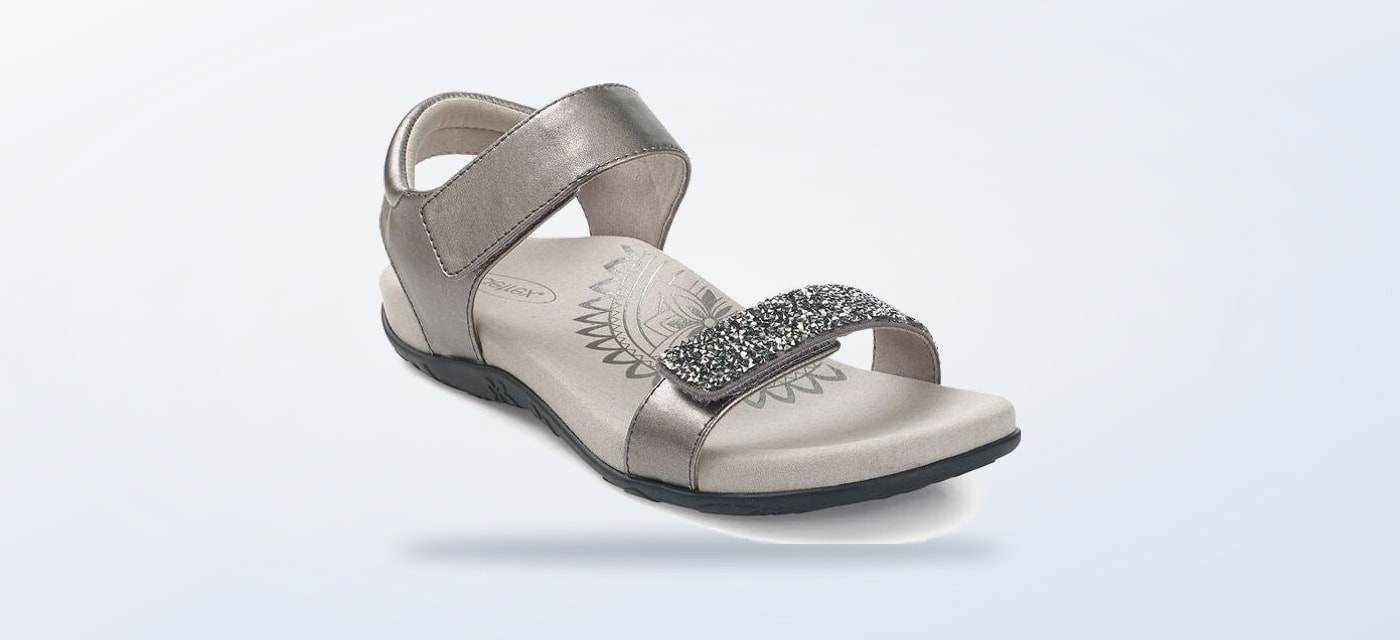 Aetrex Maria studded quarter strap sandal in jeweled gunmetal