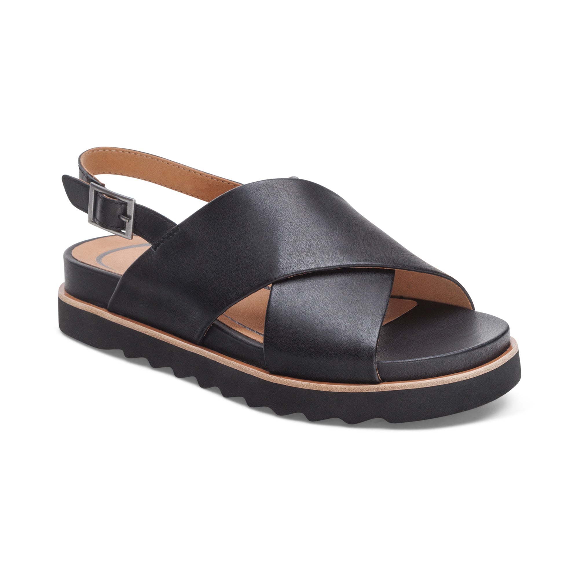 Aetrex Thea back strap cork flat sandal in black