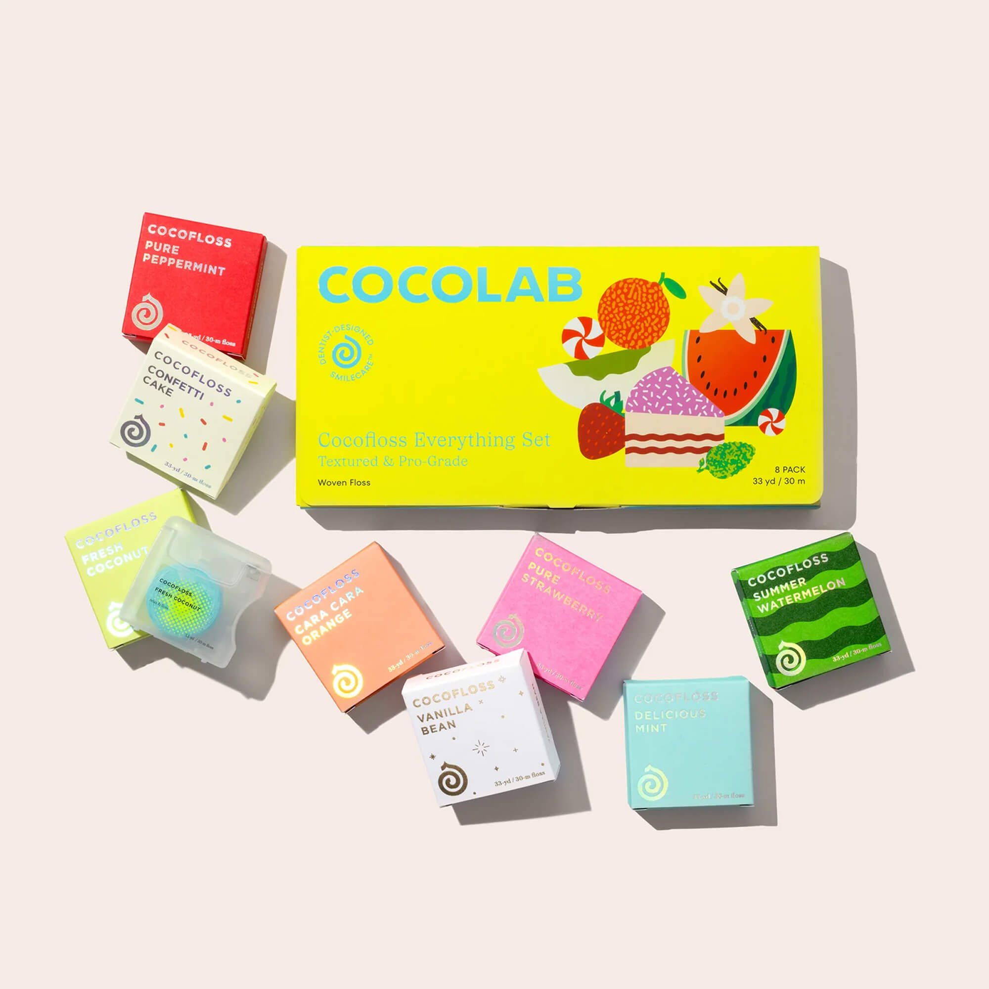 Cocofloss Everything Set arranged as a colorful smile care collection