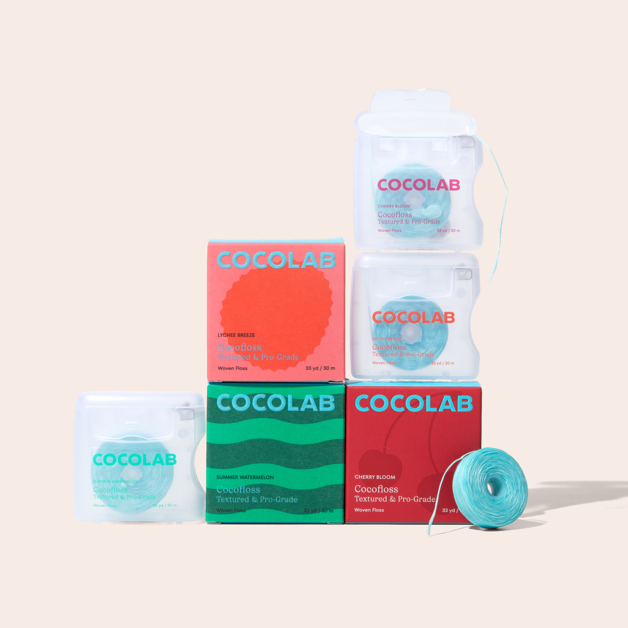Fresh and Juicy Floss Trio with three colorful Cocofloss spools