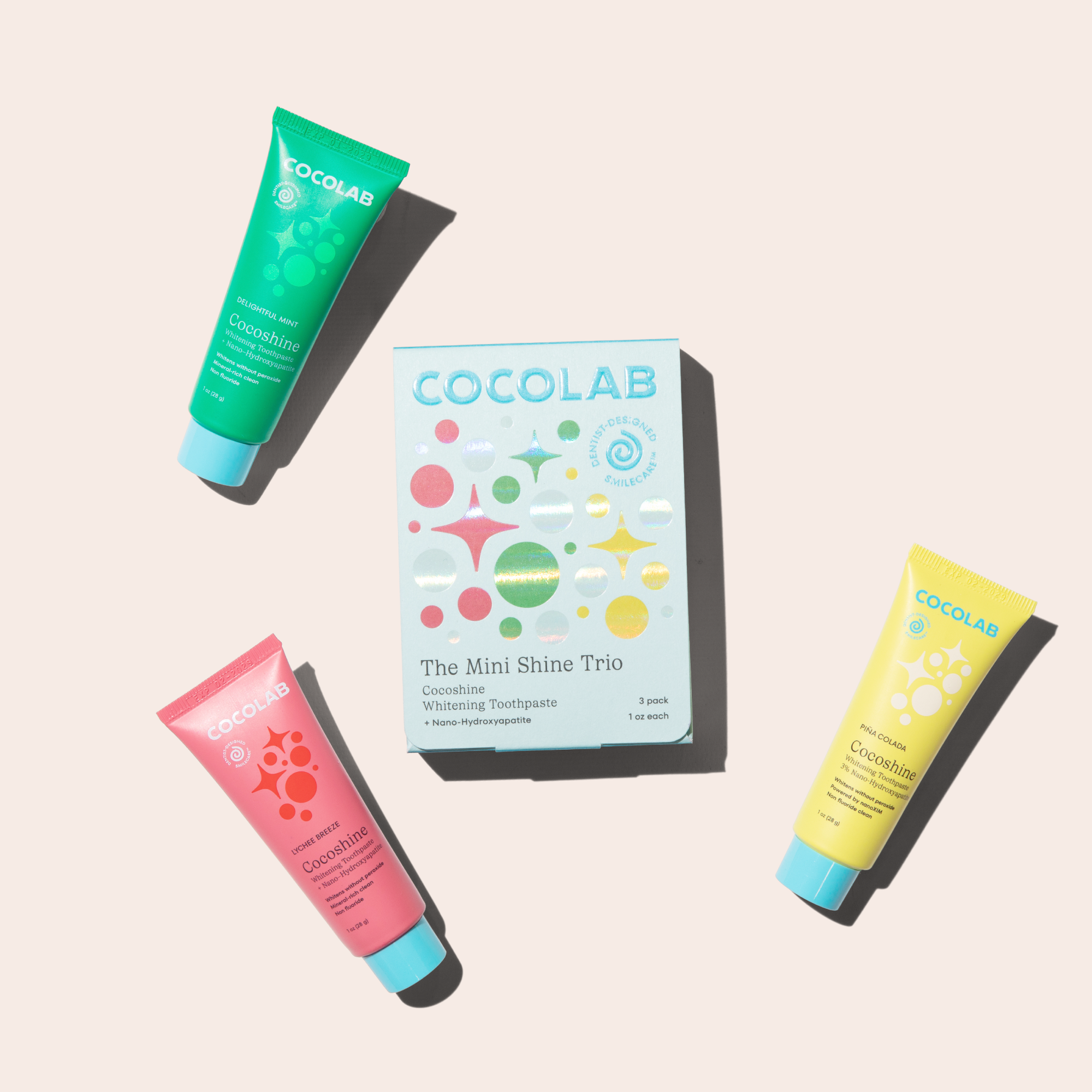 Mini Shine Trio travel-size toothpaste tubes