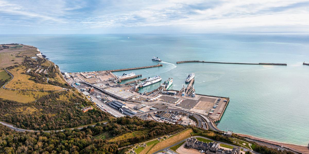 Ferry route view of Calais port in France