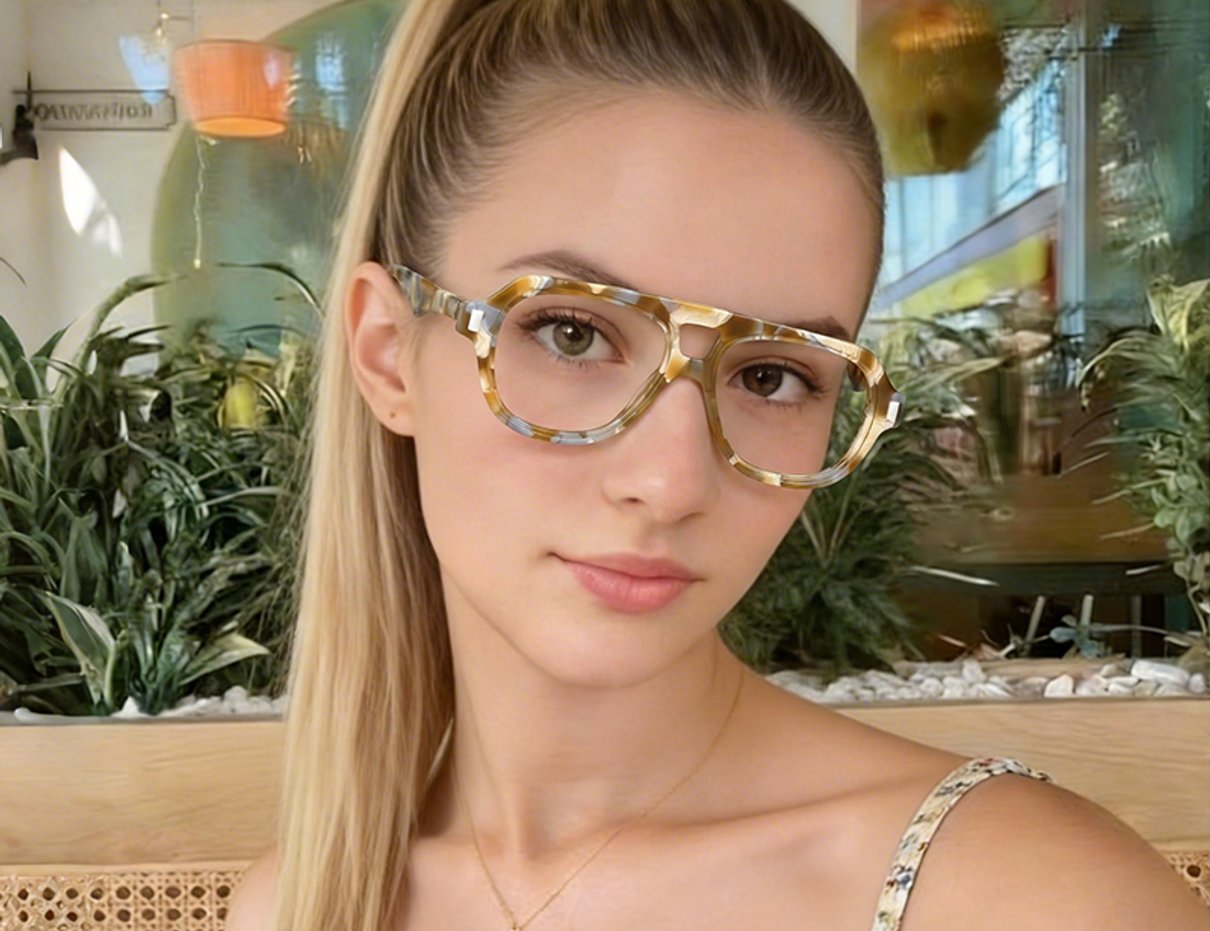 Person wearing stylish Fytoo Global eyeglasses indoors