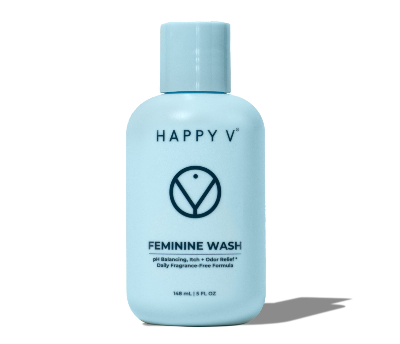 Happy V Feminine Wash bottle shown in a clean product setting