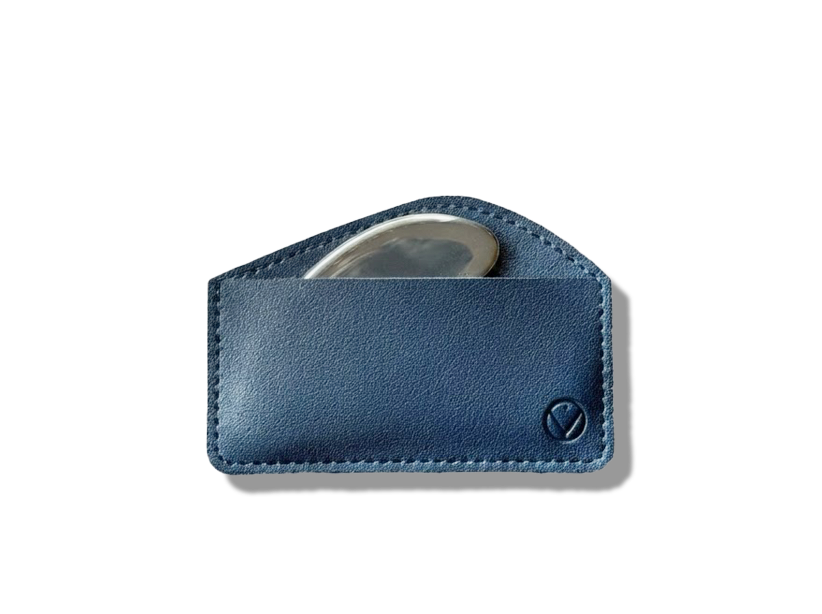 Happy V Premium Gua Sha in its leather sleeve