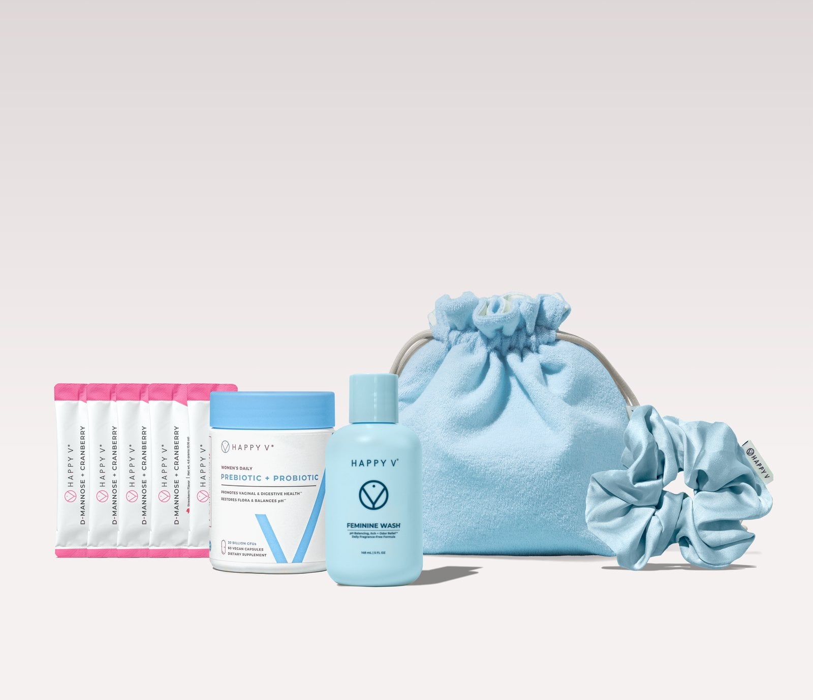 Happy V vaginal balance kit displayed together