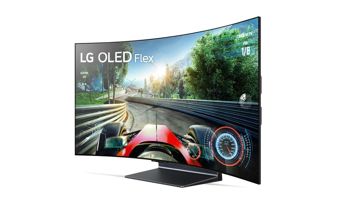 Pantalla LG OLED Flex LX3 en un espacio de entretenimiento