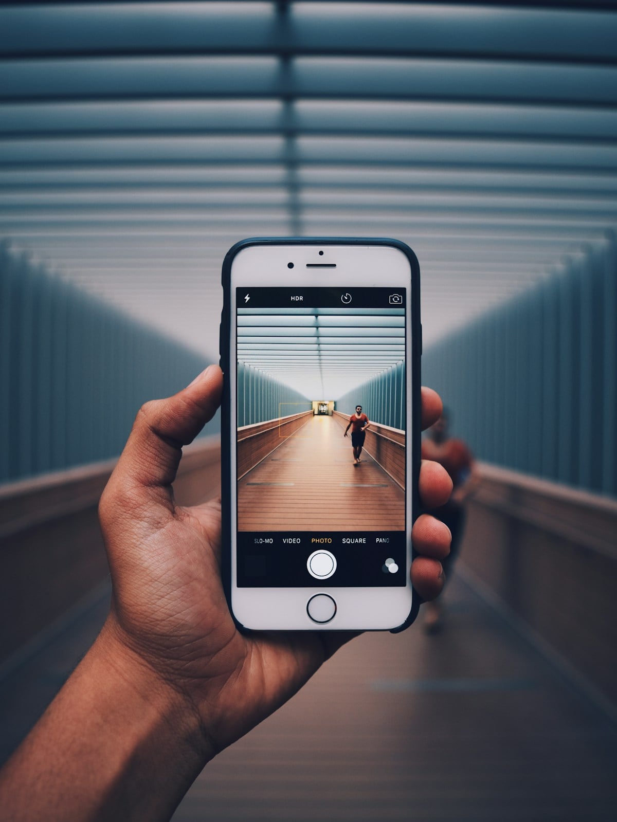 Phone camera held in a hand