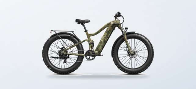 Puckipuppy Boxer fat tire electric bike in forest camouflage