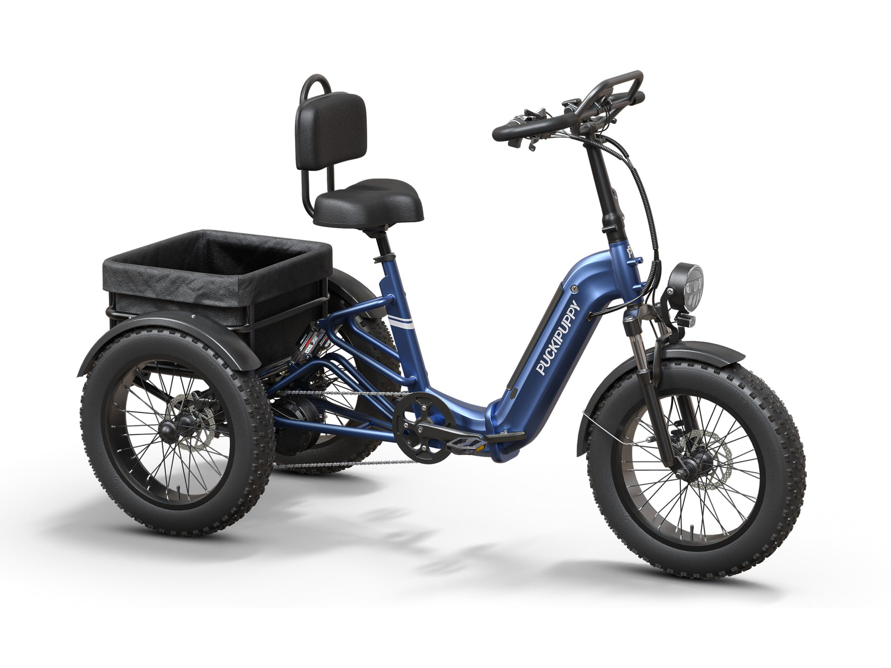 Puckipuppy Rottweiler full suspension electric tricycle in blue