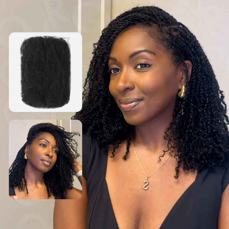 QVR natural black afro kinky bulk hair extensions