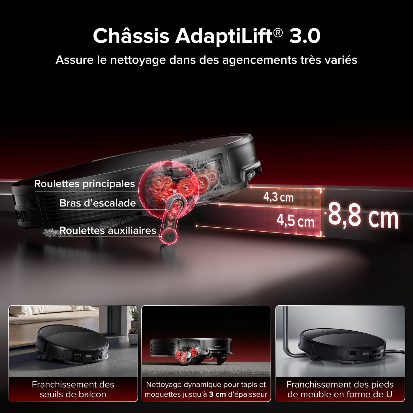Marketinggrafik zum AdaptiLift Chassis 3.0 des Roborock Saros 20