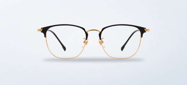 Black frame eyeglasses with gold details