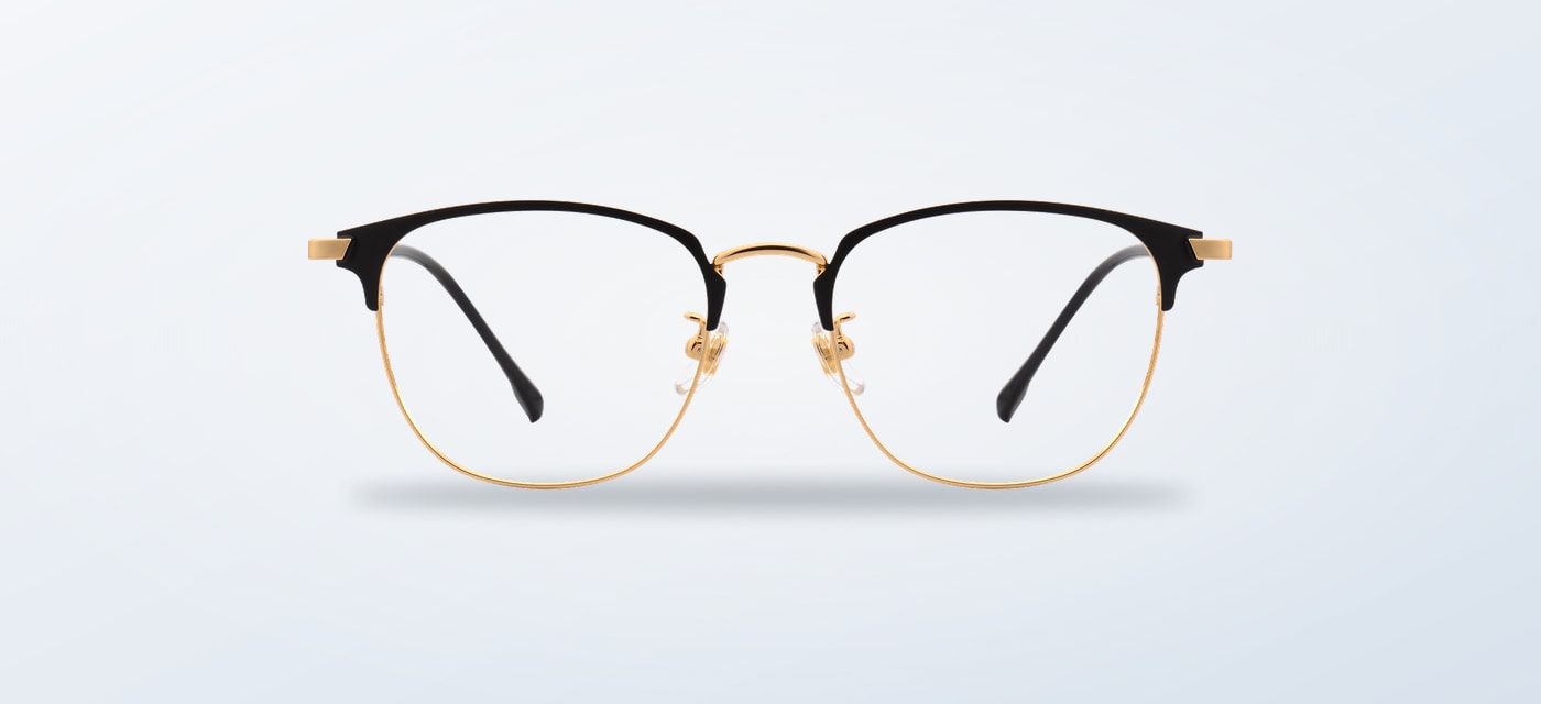 Black frame eyeglasses with gold details