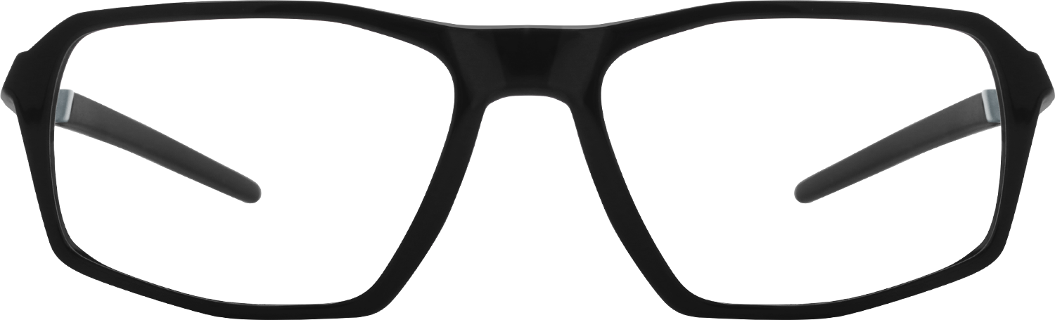 Derek geometric black sports glasses shown from the front