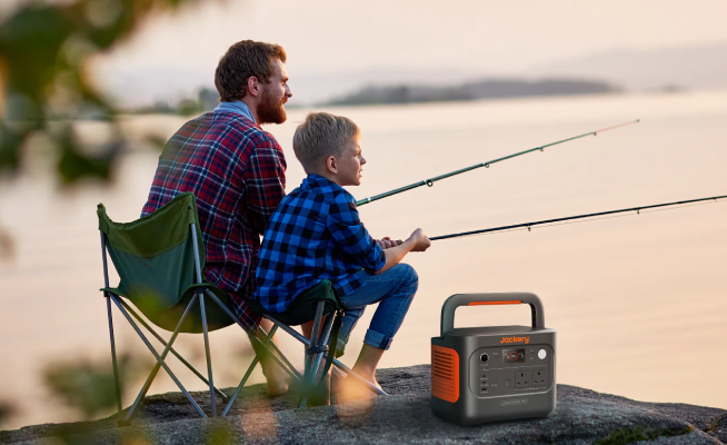 A Jackery solar generator in a fishing setting