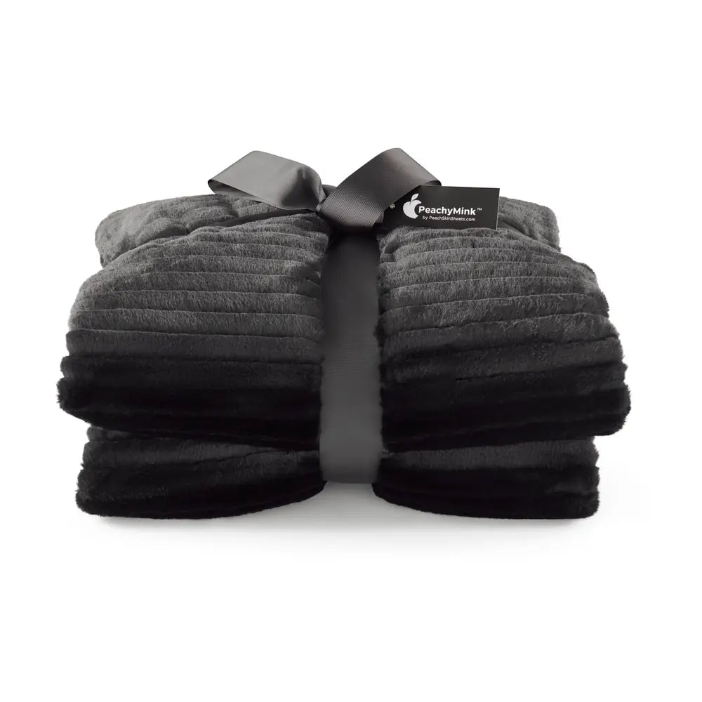 Black PeachyMink faux mink throw blanket