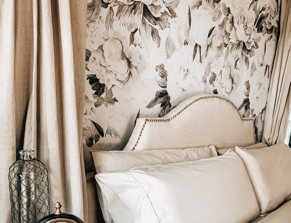 Toasted Marshmallow PeachSkinSheets bedding styled in a bedroom