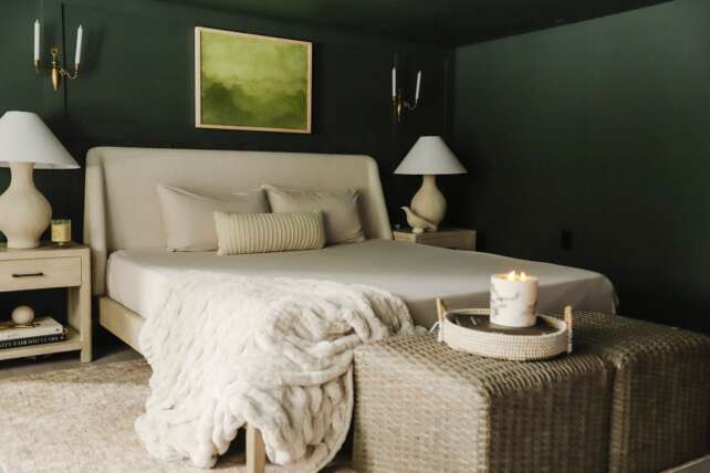 Toasted Marshmallow PeachSkinSheets sheet set in a neutral bedroom