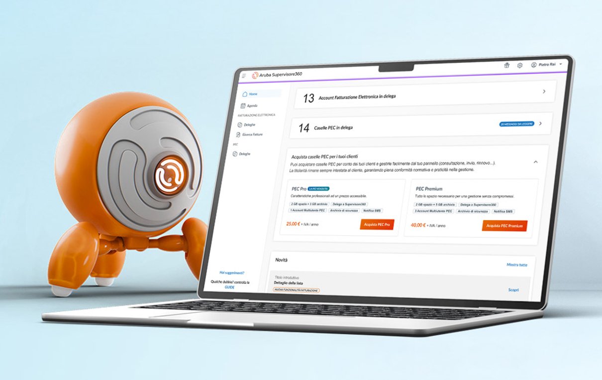 Robot accanto a un laptop per la gestione digitale