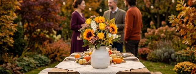 Autumn flowers arranged in warm seasonal colours