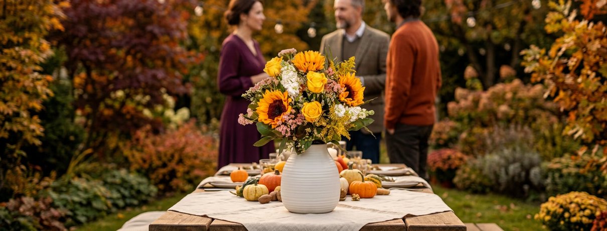 Autumn flowers arranged in warm seasonal colours
