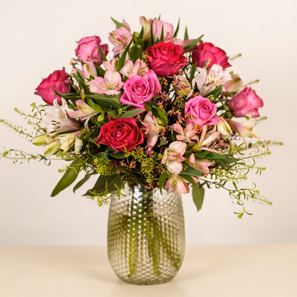 Floral Confetti bouquet with pink roses and delicate flowers
