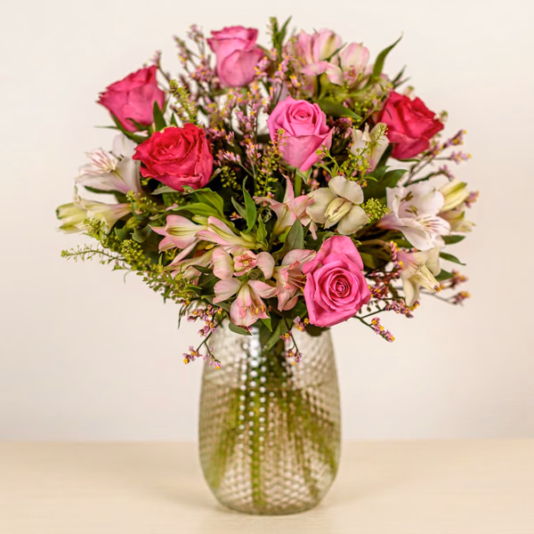 Floral Confetti bouquet with pink roses and delicate blooms
