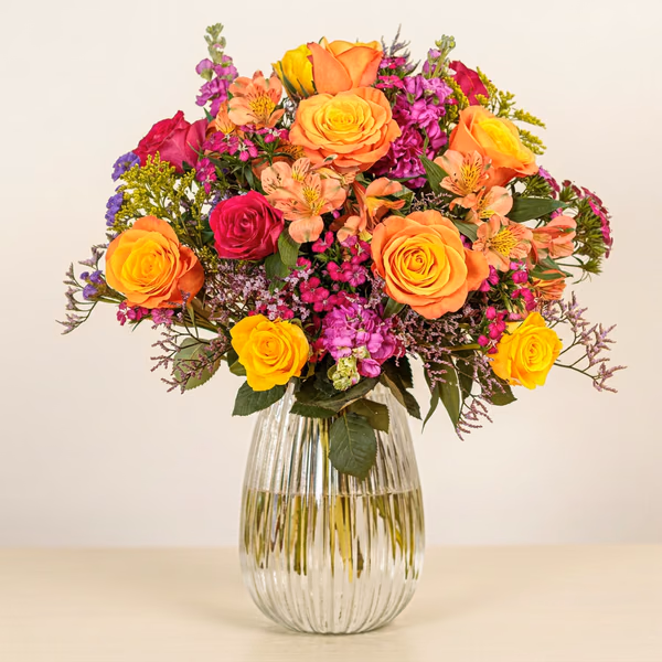 Floral Love bouquet with orange and cerise roses