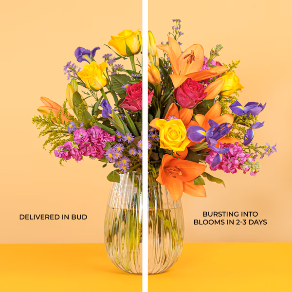 Floral Ratatouille bouquet in a product photograph