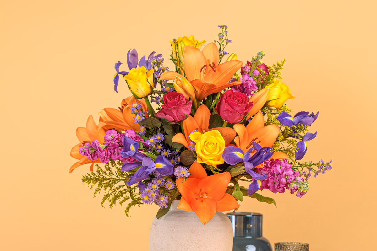 Floral Ratatouille bouquet detail with mixed seasonal flowers