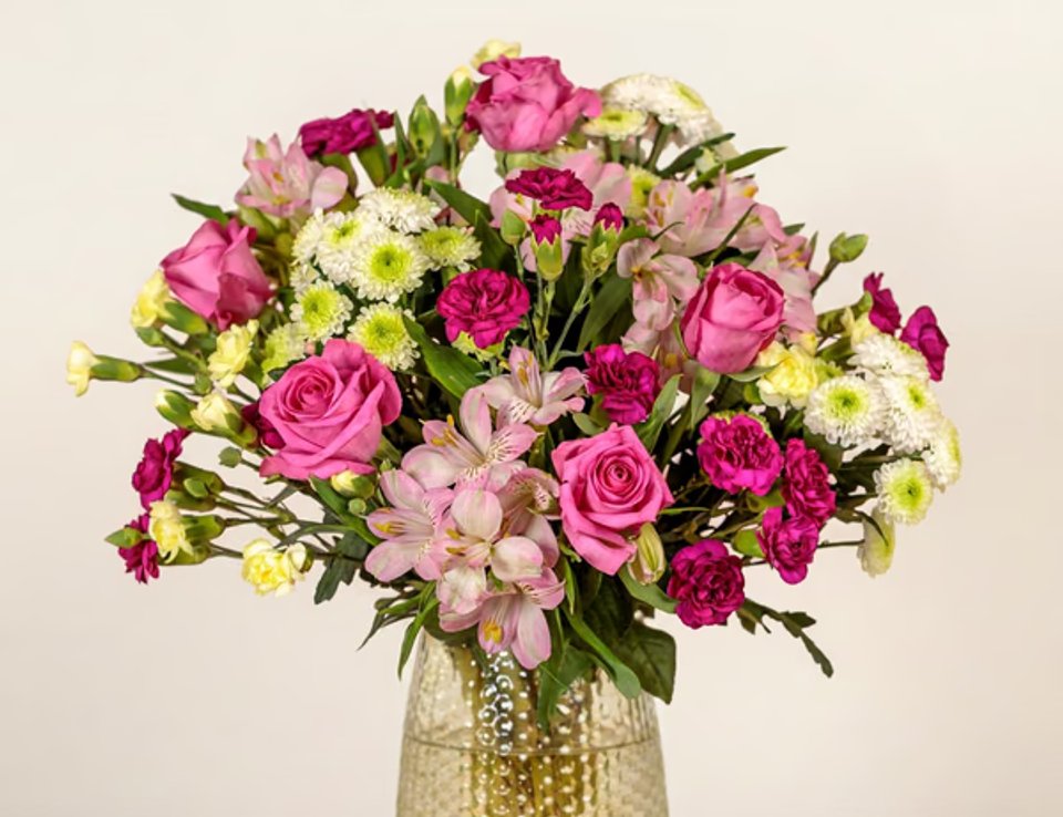 Loving Embrace bouquet with pink roses and mixed flowers