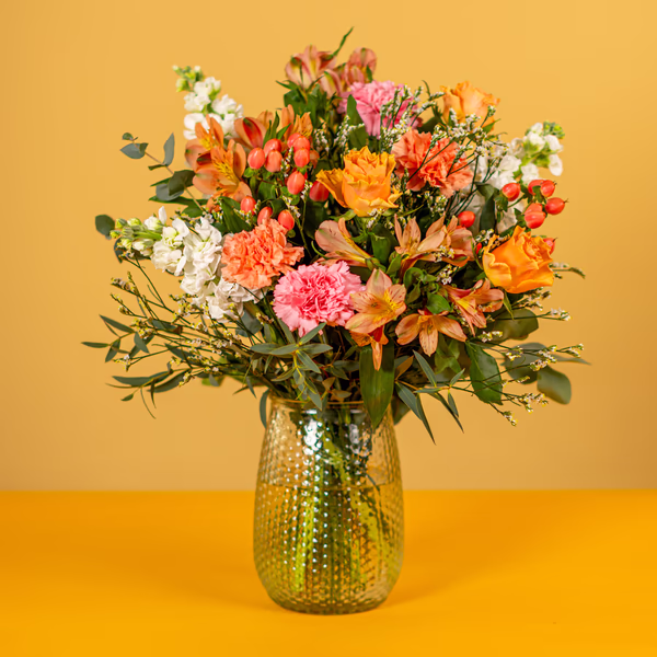 Seasonal flowers in a gift bouquet
