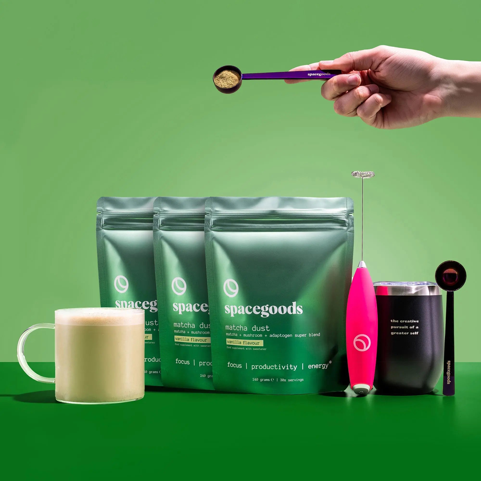 A Spacegoods powder drink arranged for serving