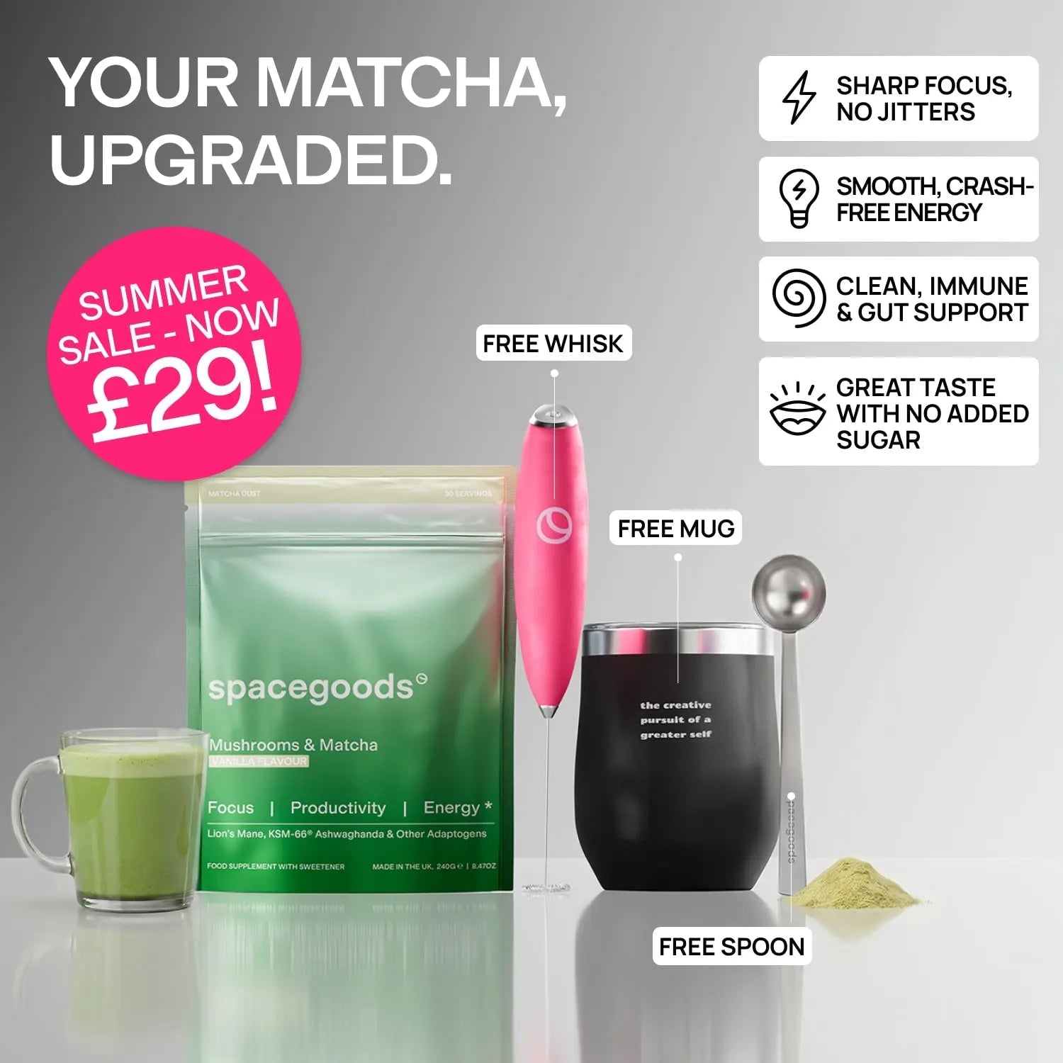 Spacegoods Matcha Dust drink scene