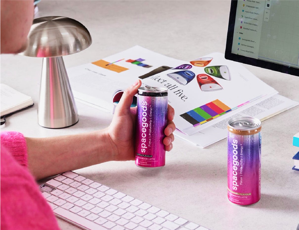Spacegoods Oat Mushroom Latte can shown in a lifestyle setting
